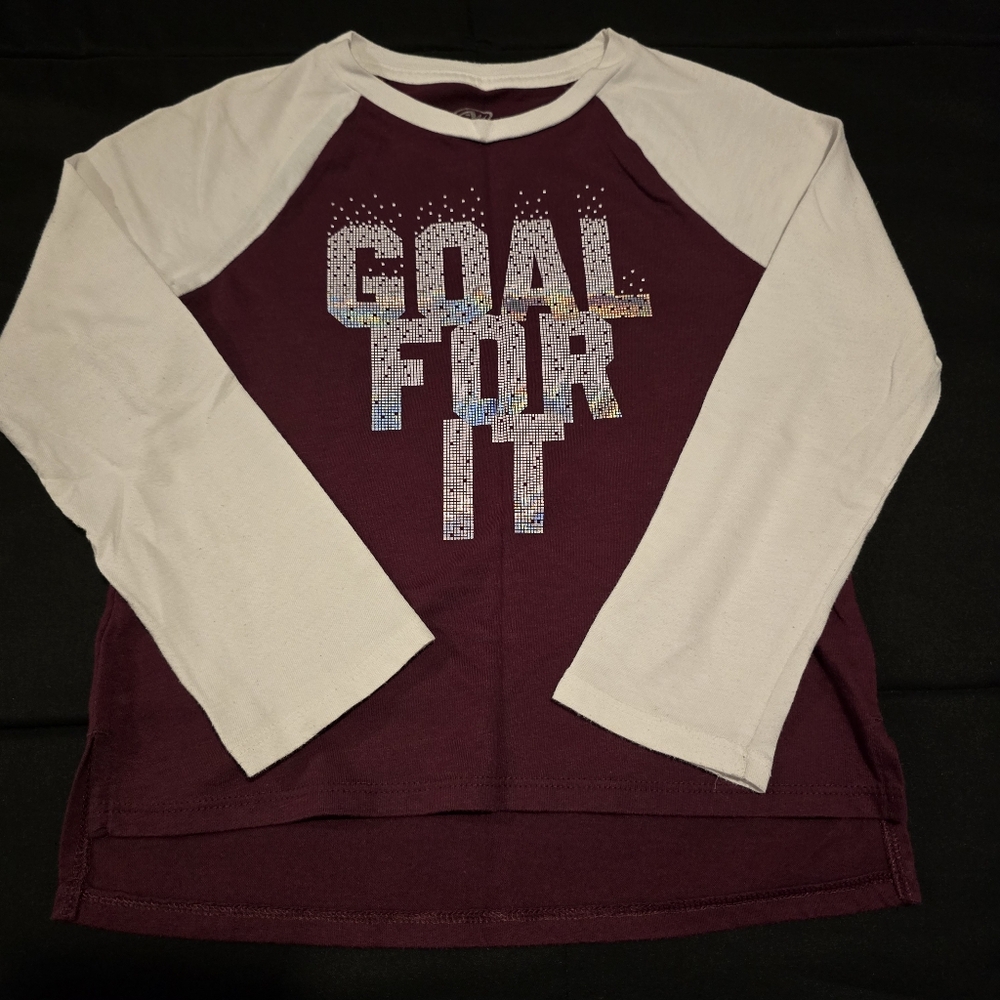 Athletic Works Girls Goal For It Long Sleeve Shirt‎ Burgundy White Size 6 Small